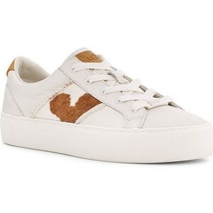 UGG Dinale Genuine Cow Hair Leather Sneakers White and Brown Women’s Size 7.5